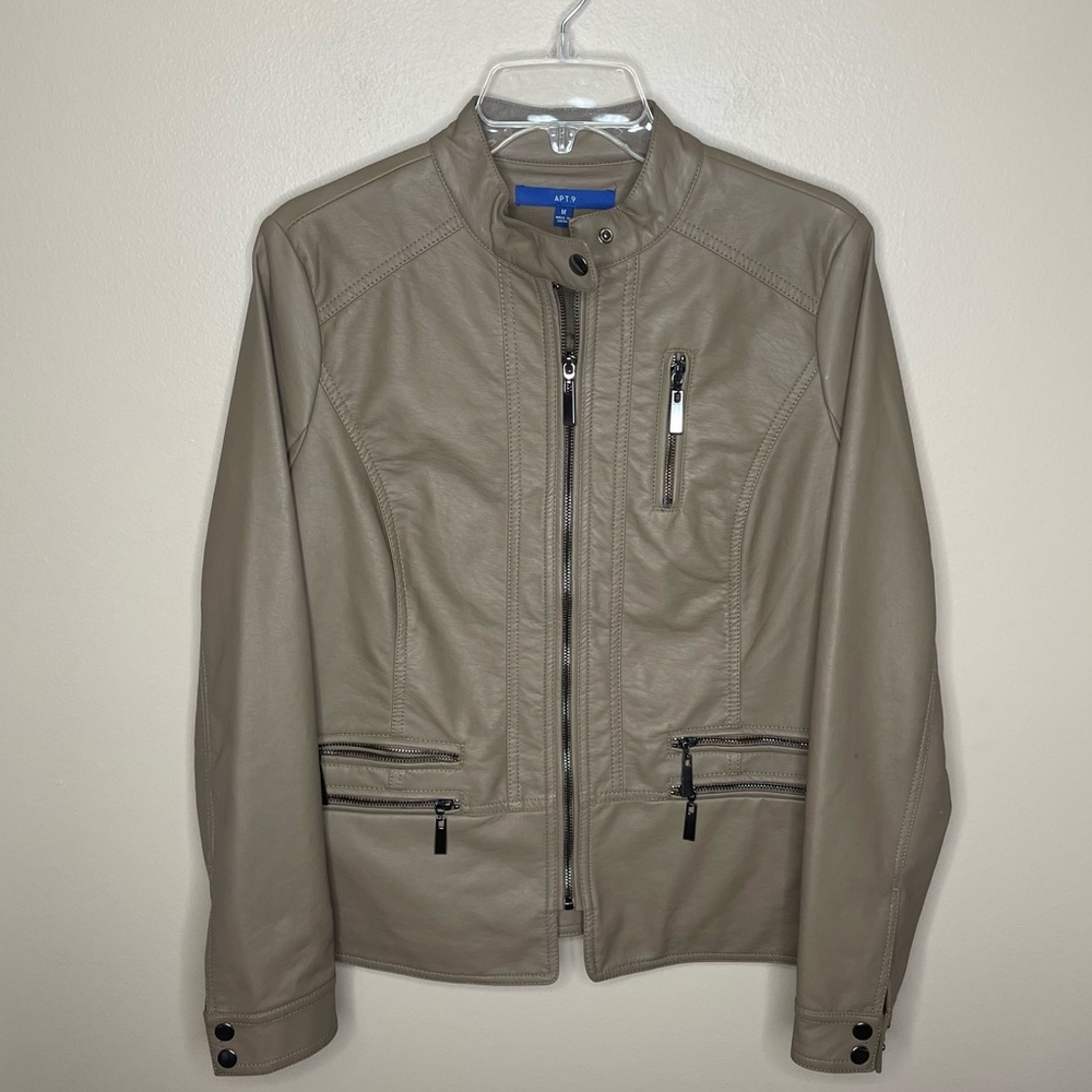 Apt 9 Taupe Faux Leather Biker Moto Jacket Size Medium